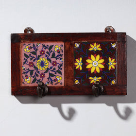  Original Blue Pottery Ceramic Tile Wall Hook Hanger (2 Peg) 