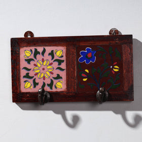  Original Blue Pottery Ceramic Tile Wall Hook Hanger (2 Peg) 