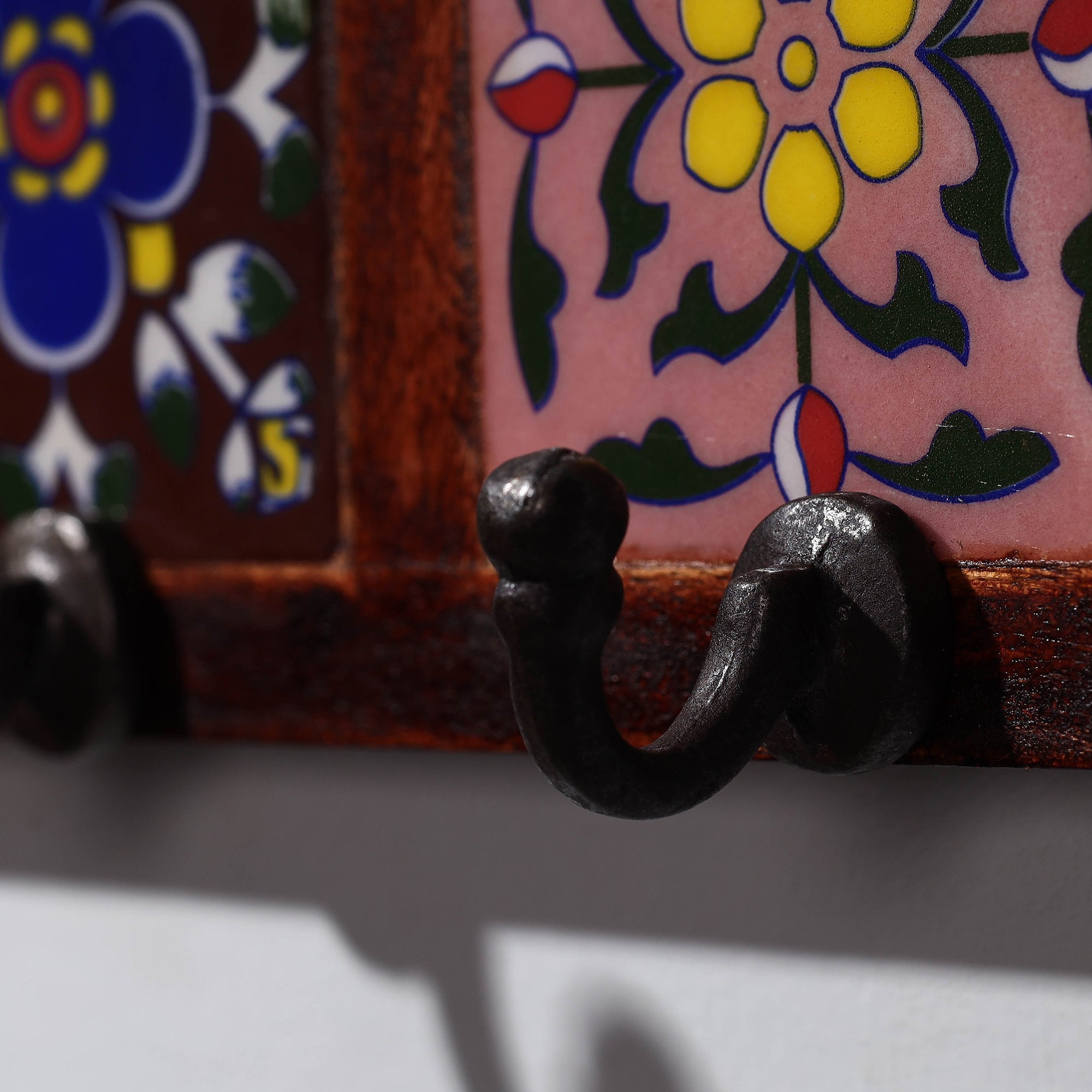  Original Blue Pottery Ceramic Tile Wall Hook Hanger (2 Peg) 