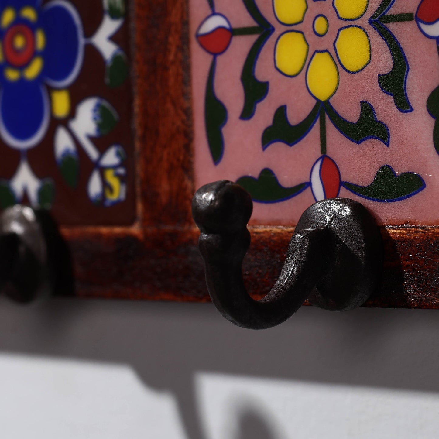  Original Blue Pottery Ceramic Tile Wall Hook Hanger (2 Peg) 