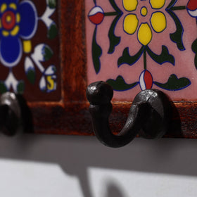  Original Blue Pottery Ceramic Tile Wall Hook Hanger (2 Peg) 