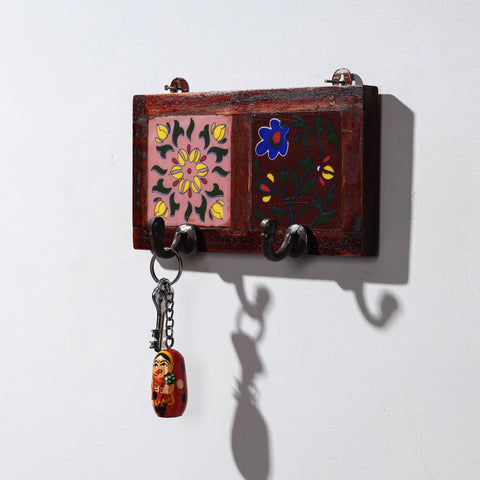  Original Blue Pottery Ceramic Tile Wall Hook Hanger (2 Peg) 