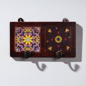  Original Blue Pottery Ceramic Tile Wall Hook Hanger (2 Peg) 