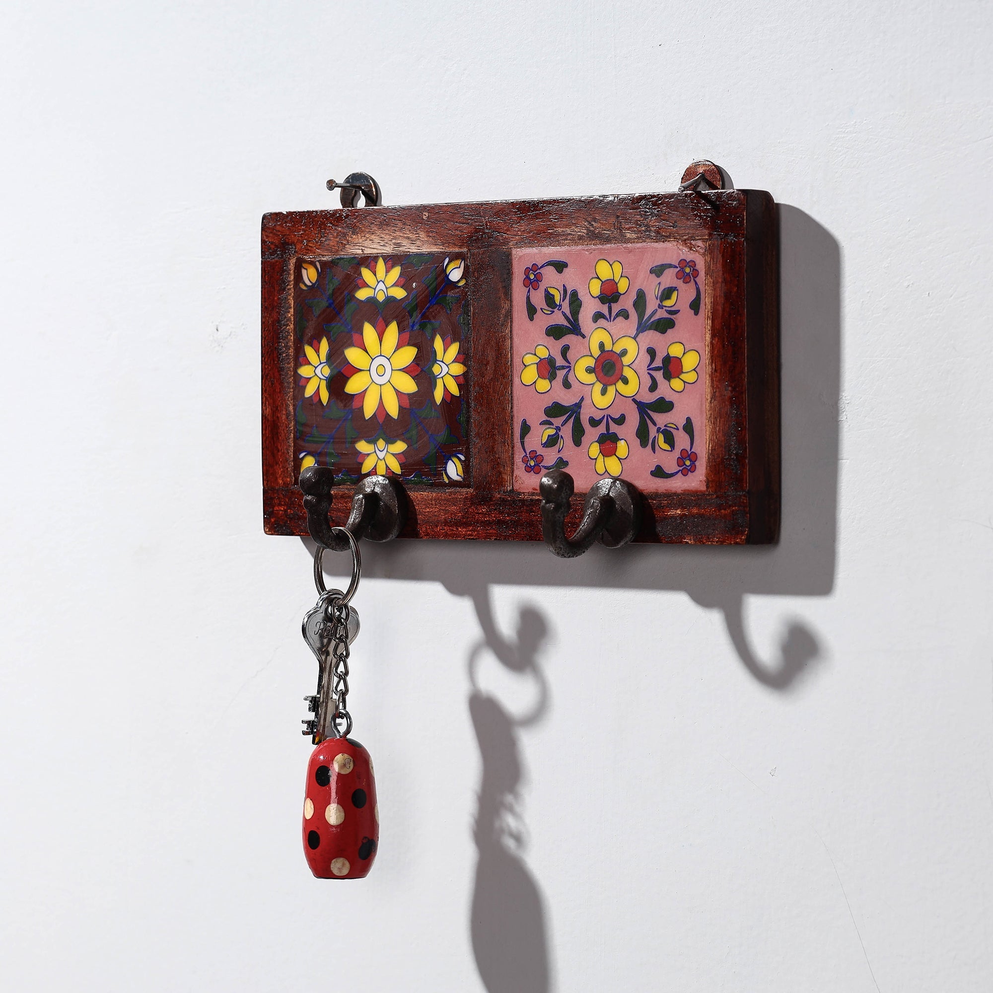  Original Blue Pottery Ceramic Tile Wall Hook Hanger (2 Peg) 