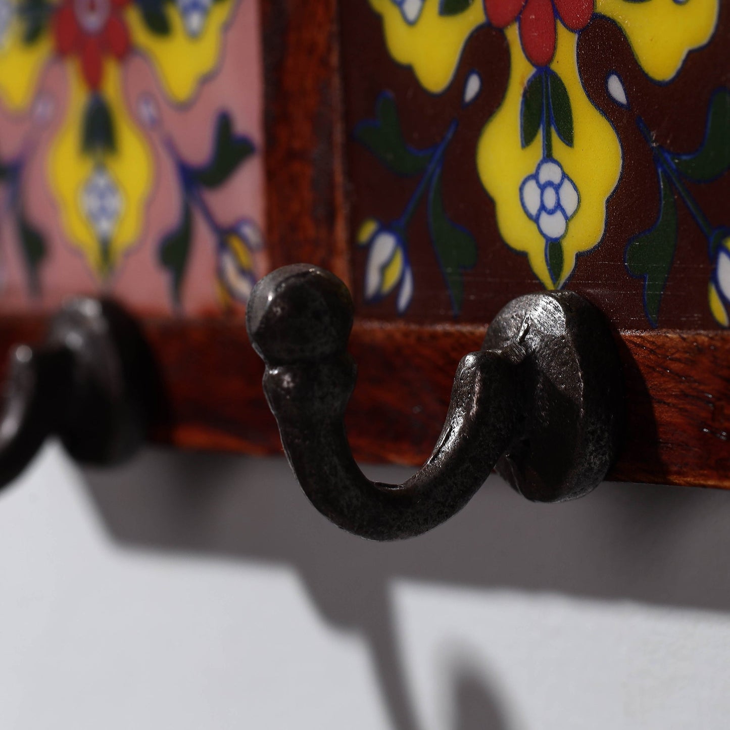  Original Blue Pottery Ceramic Tile Wall Hook Hanger (2 Peg) 