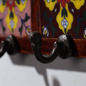  Original Blue Pottery Ceramic Tile Wall Hook Hanger (2 Peg) 