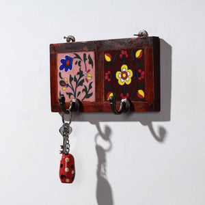  Original Blue Pottery Ceramic Tile Wall Hook Hanger (2 Peg) 