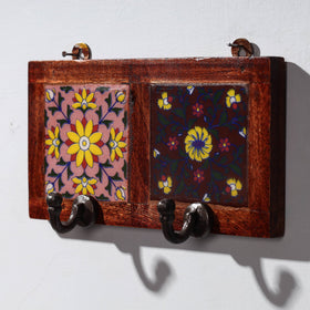  Original Blue Pottery Ceramic Tile Wall Hook Hanger (2 Peg) 