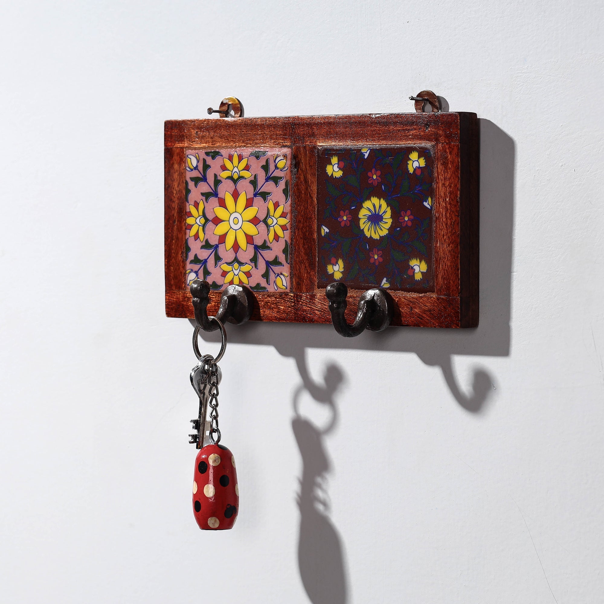  Original Blue Pottery Ceramic Tile Wall Hook Hanger (2 Peg) 