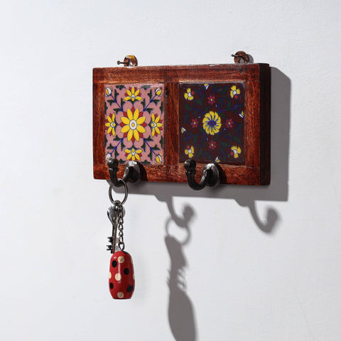  Original Blue Pottery Ceramic Tile Wall Hook Hanger (2 Peg) 