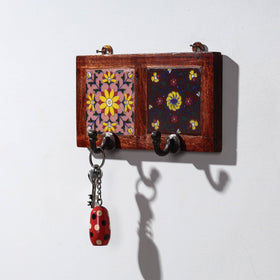  Original Blue Pottery Ceramic Tile Wall Hook Hanger (2 Peg) 