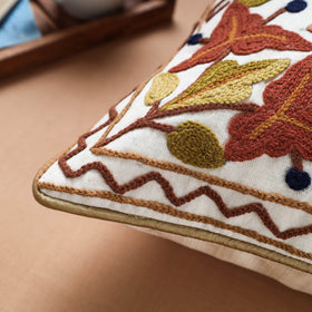 Multicolor Original Chain Stitch Crewel Hand Embroidery Cotton Duck Cushion Cover