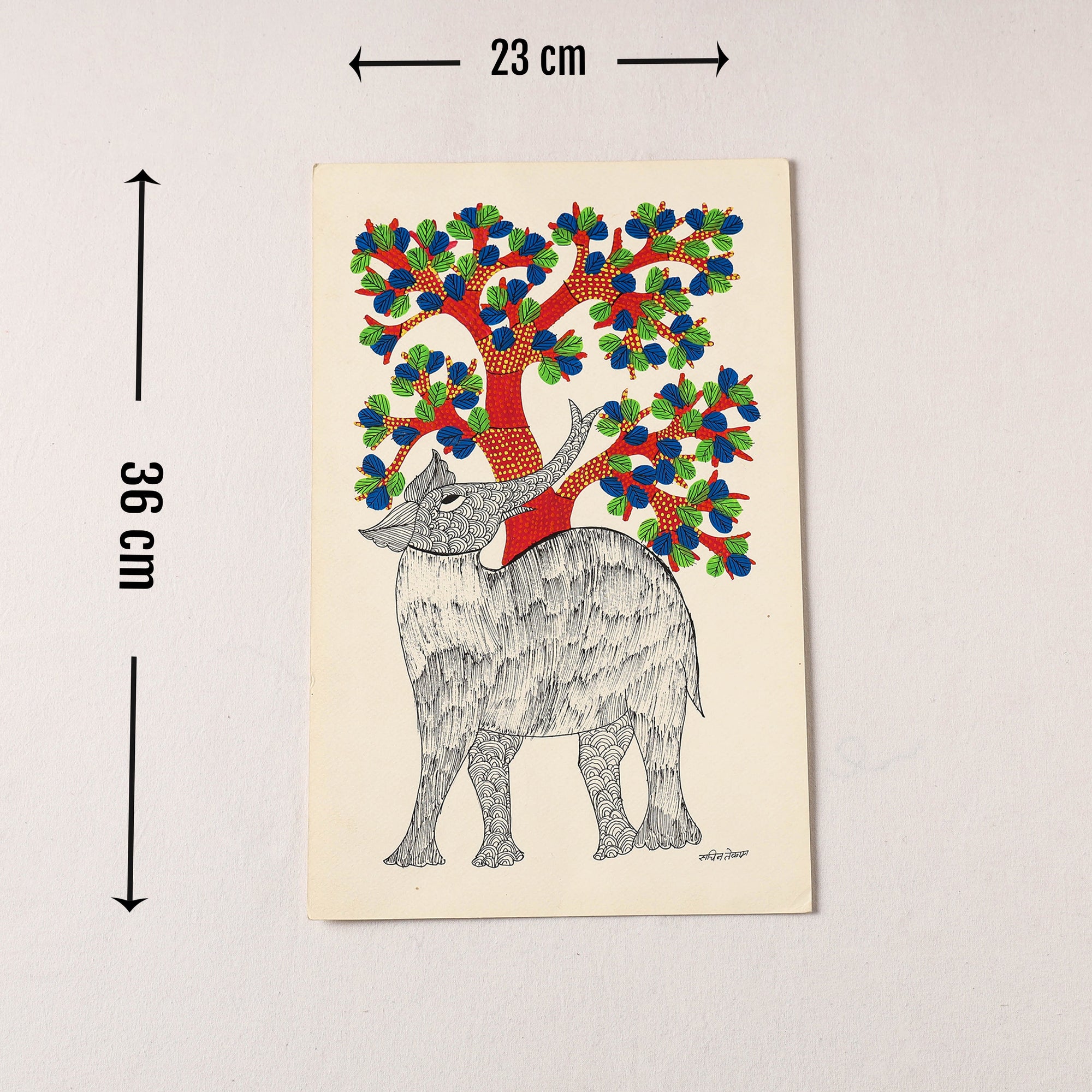  Original Gond Folk Art Painting by Gariba Singh Tekam 