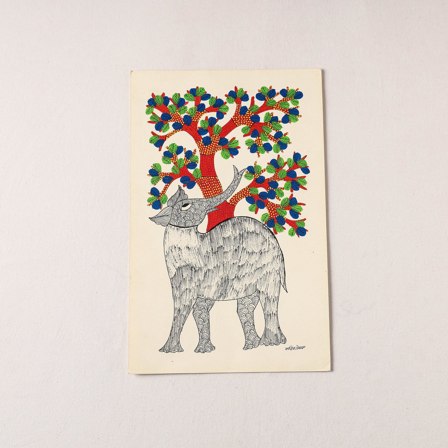  Original Gond Folk Art Painting by Gariba Singh Tekam 
