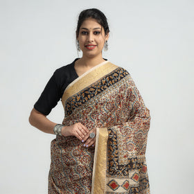 Multicolor Original Pedana Kalamkari Block Print Chanderi Silk Saree