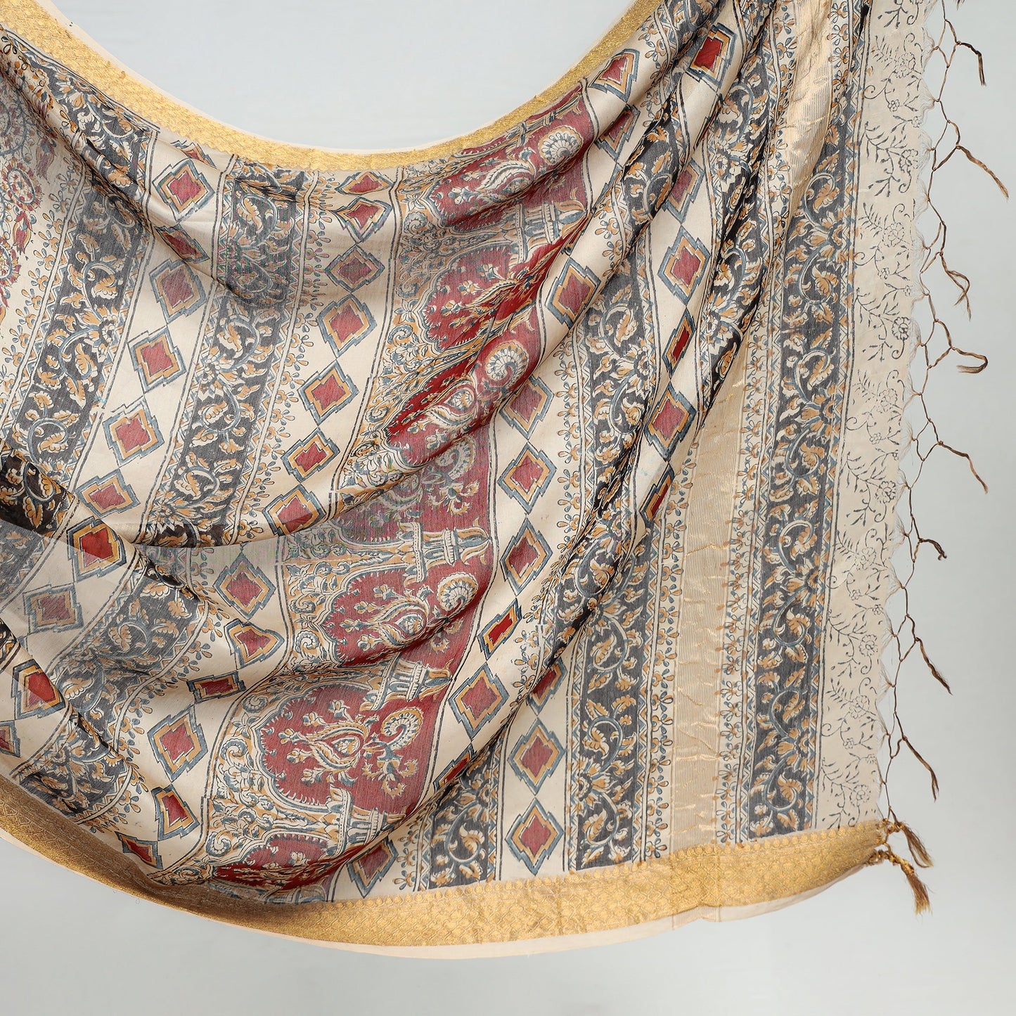 Multicolor Original Pedana Kalamkari Block Print Chanderi Silk Saree