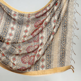 Multicolor Original Pedana Kalamkari Block Print Chanderi Silk Saree