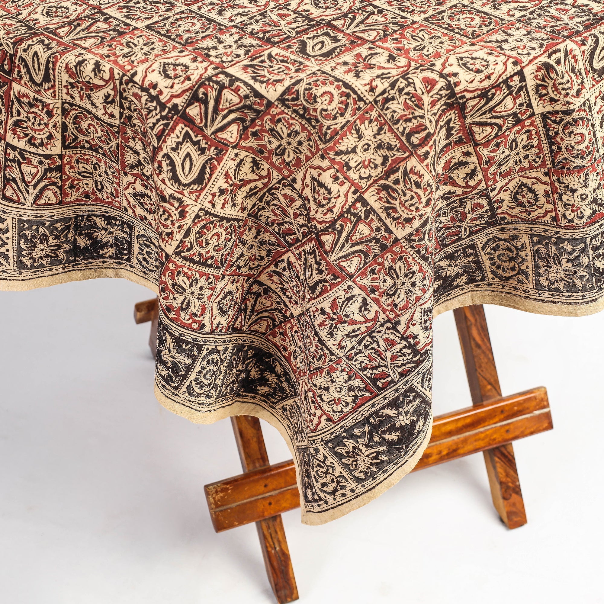 Orange Original Pedana Kalamkari Block Printed Cotton Table Cover