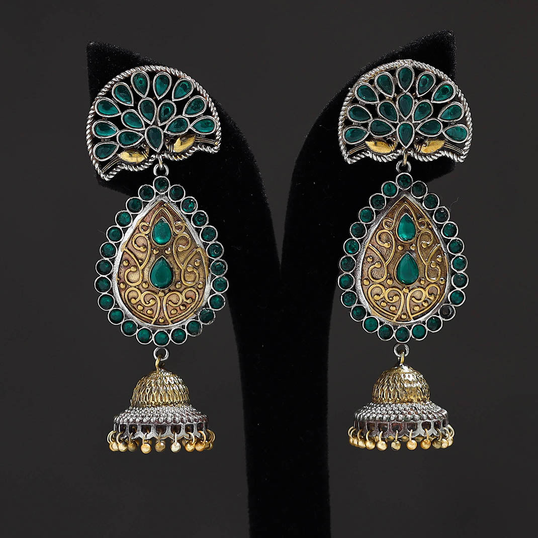 Multicolor - oxidised dual tone stone gs earrings 09