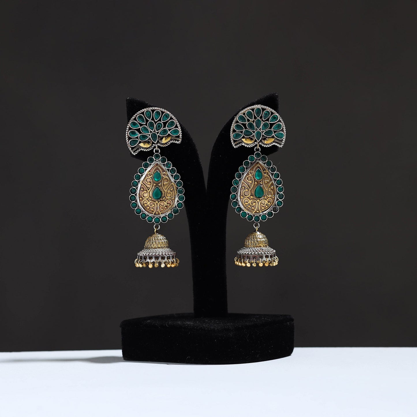 Multicolor - oxidised dual tone stone gs earrings 09