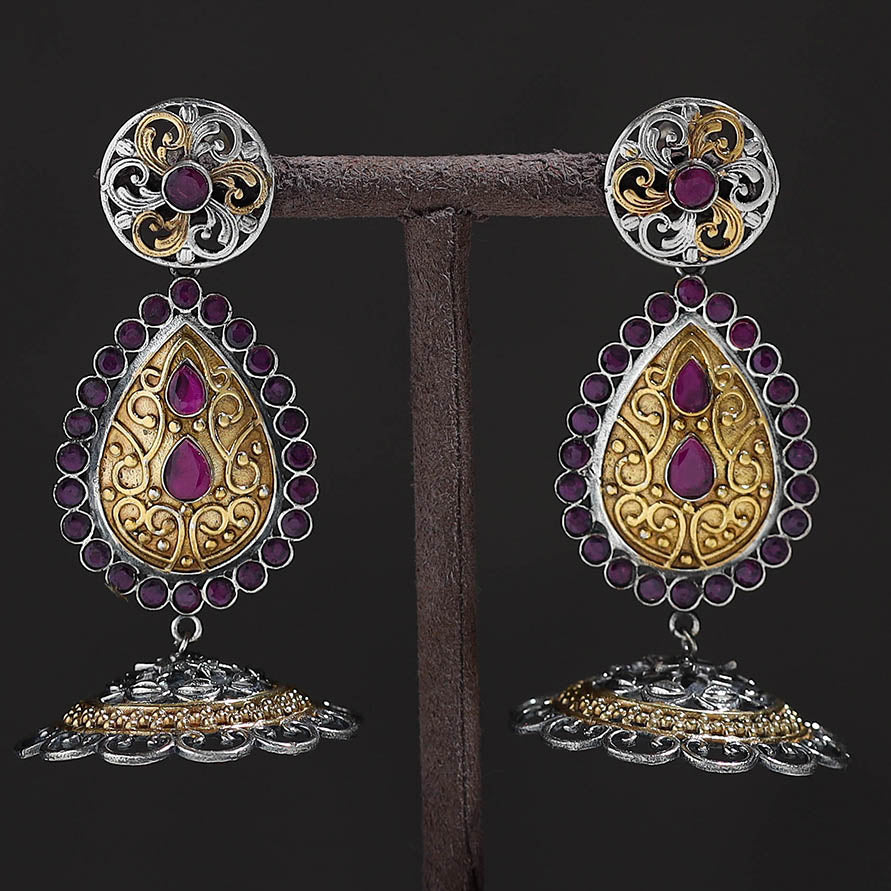 Multicolor - oxidised dual tone stone gs earrings 12