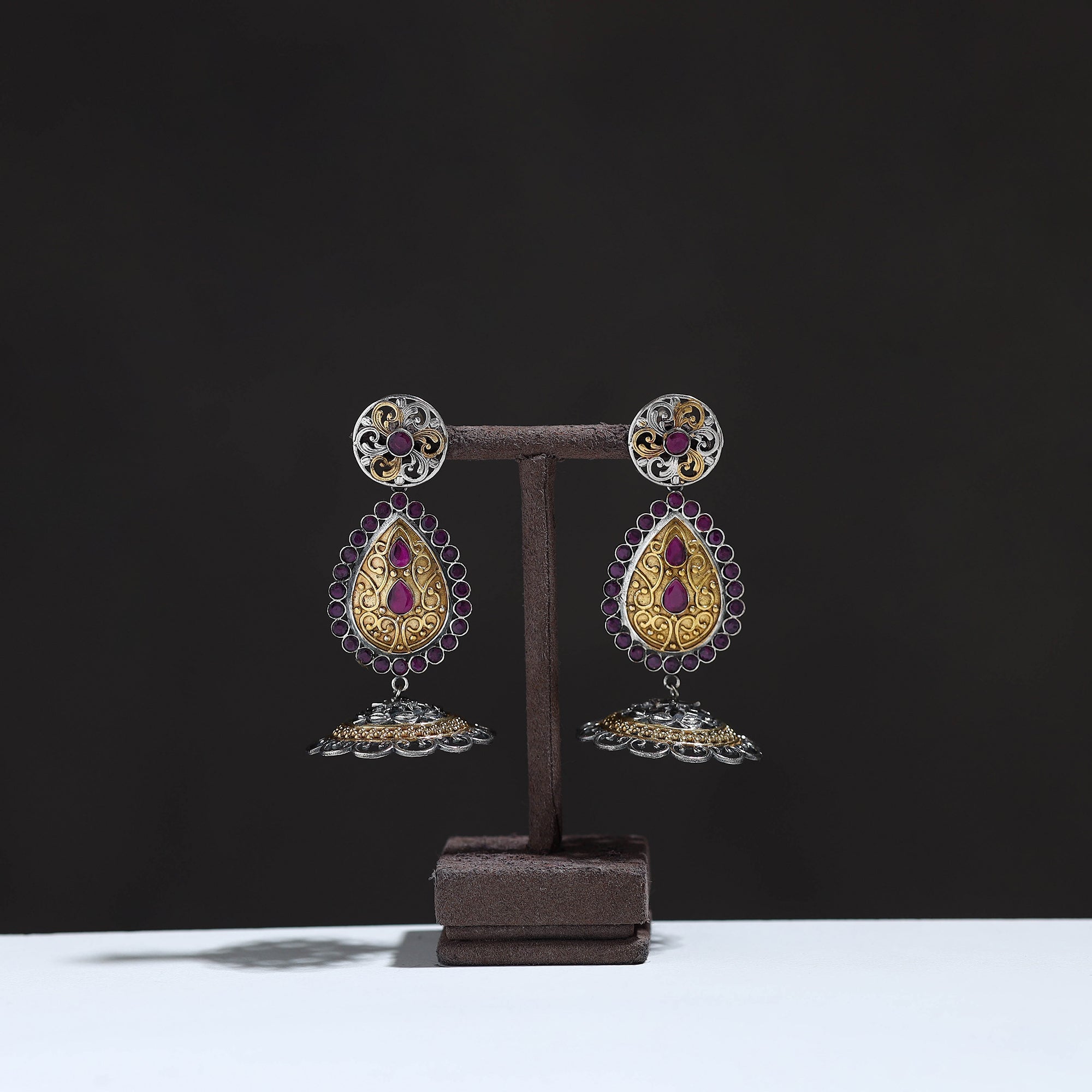 Multicolor - oxidised dual tone stone gs earrings 12