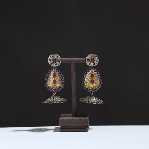 Multicolor - oxidised dual tone stone gs earrings 12