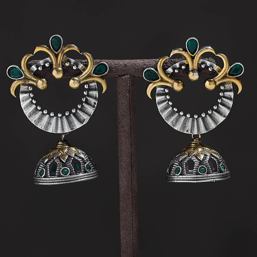 Multicolor - oxidised dual tone stone gs jhumki earrings 06