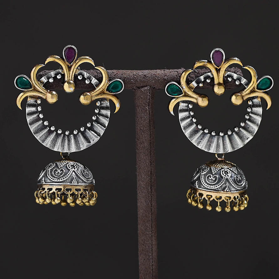 Multicolor - oxidised dual tone stone gs jhumki earrings 11