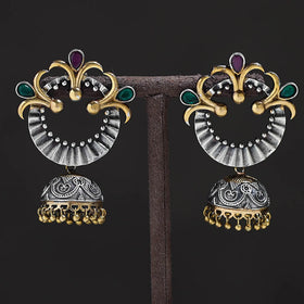 Multicolor - oxidised dual tone stone gs jhumki earrings 11