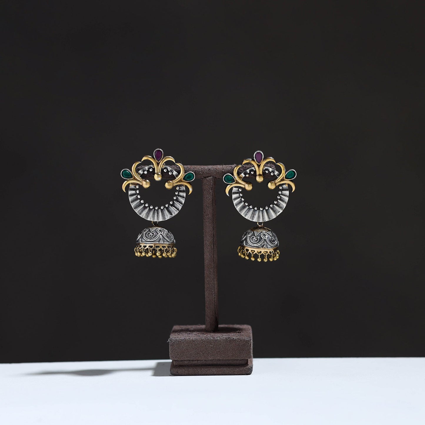 Multicolor - oxidised dual tone stone gs jhumki earrings 11