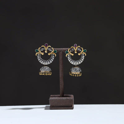 Multicolor - oxidised dual tone stone gs jhumki earrings 11