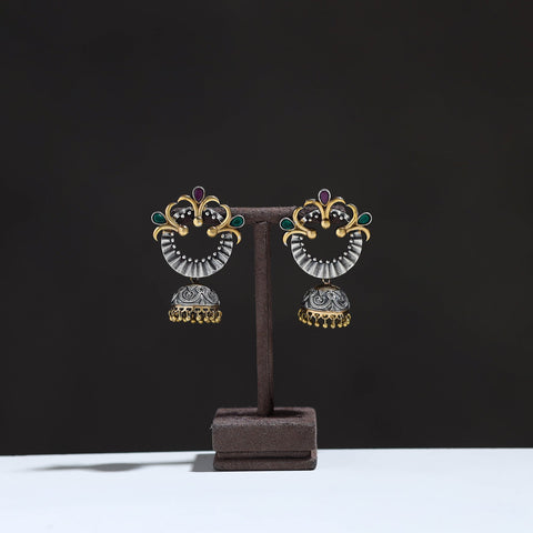 Multicolor - oxidised dual tone stone gs jhumki earrings 11