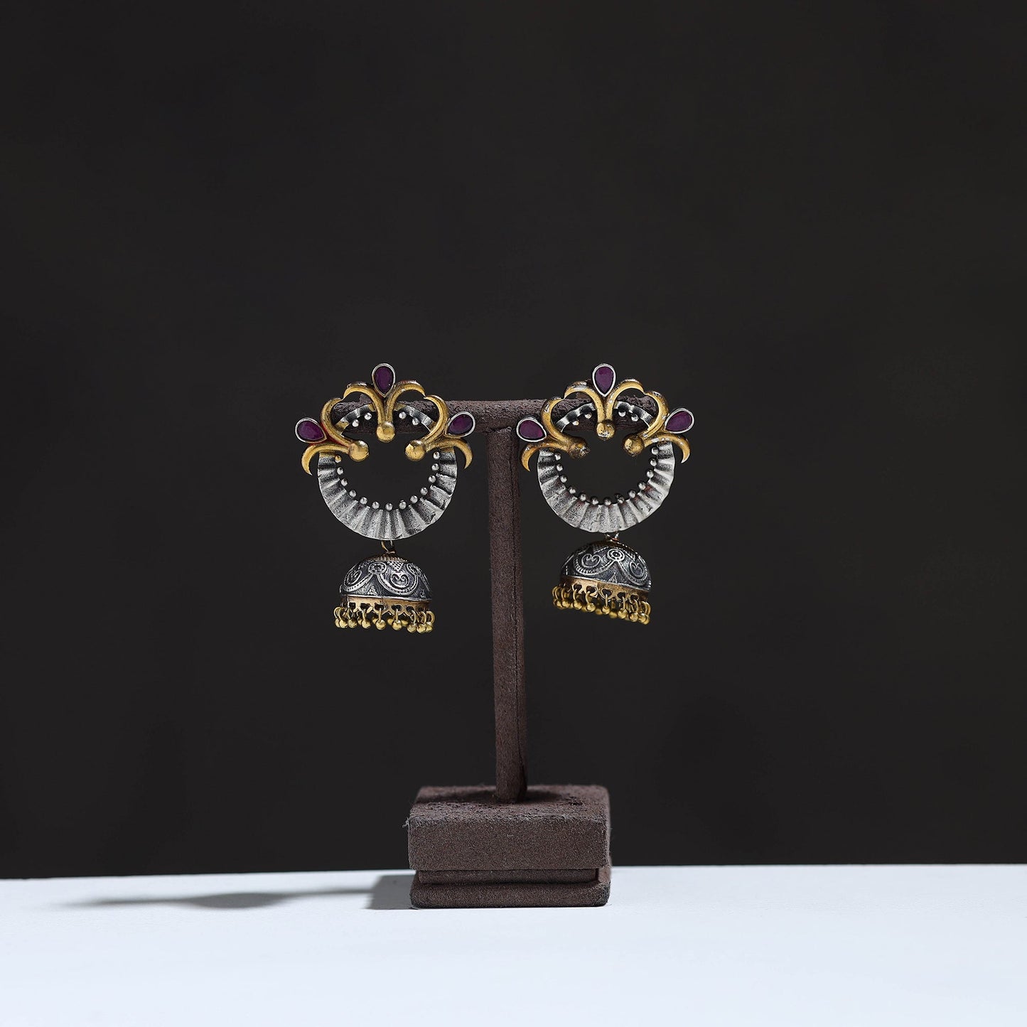 Multicolor - oxidised dual tone stone gs jhumki earrings 13