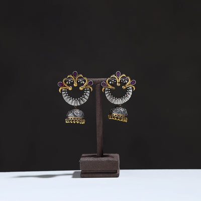 Multicolor - oxidised dual tone stone gs jhumki earrings 13
