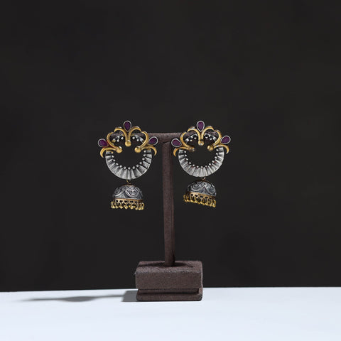 Multicolor - oxidised dual tone stone gs jhumki earrings 13