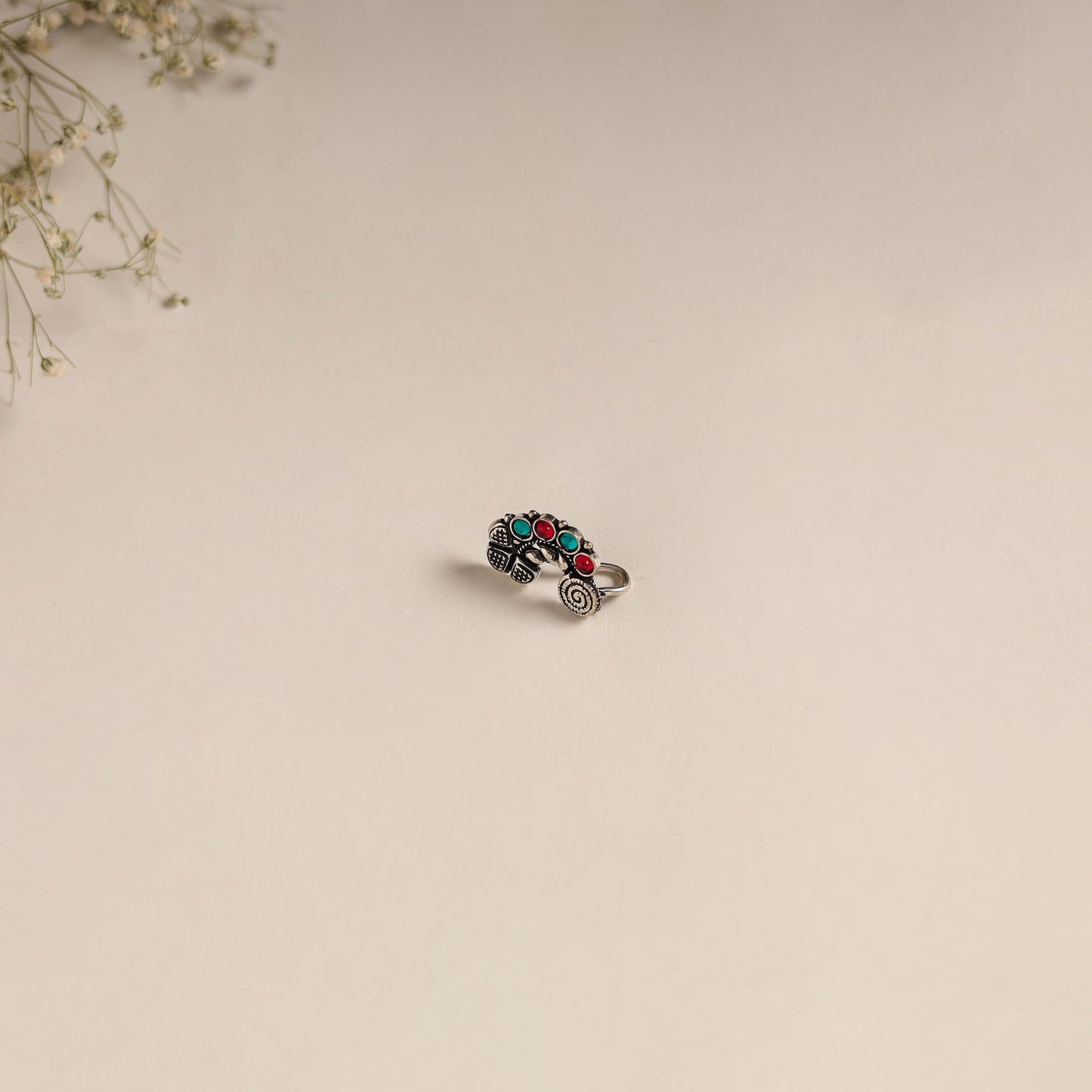 Multicolor - oxidised german silver stone work nosepin 02