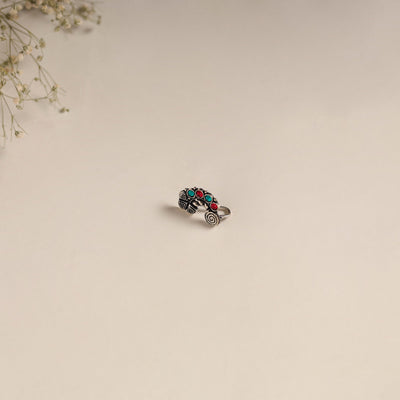 Multicolor - oxidised german silver stone work nosepin 02