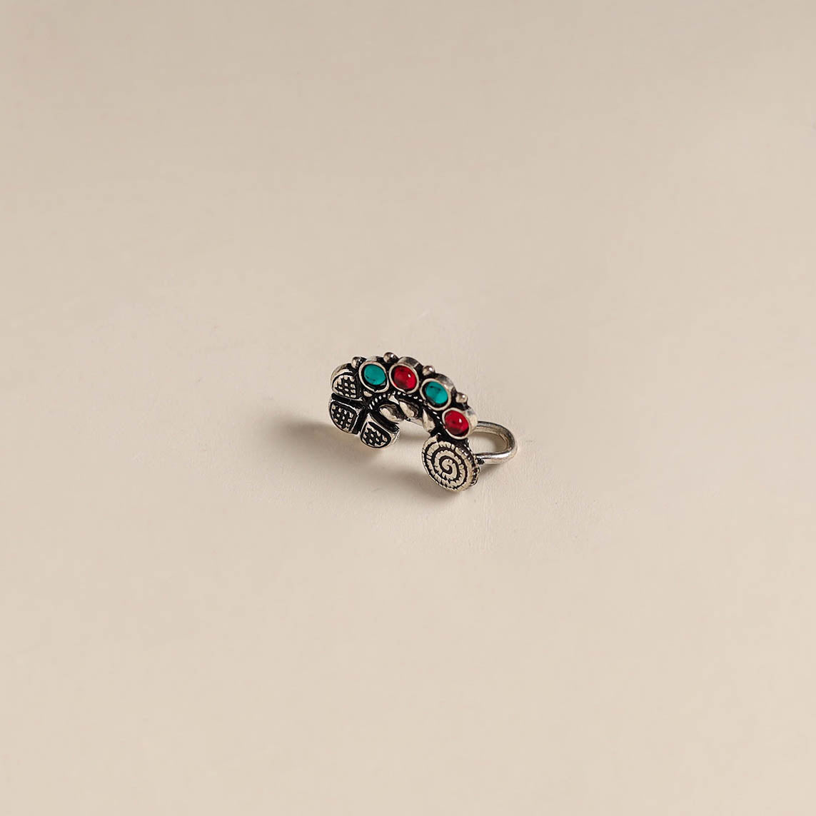 Multicolor - oxidised german silver stone work nosepin 02