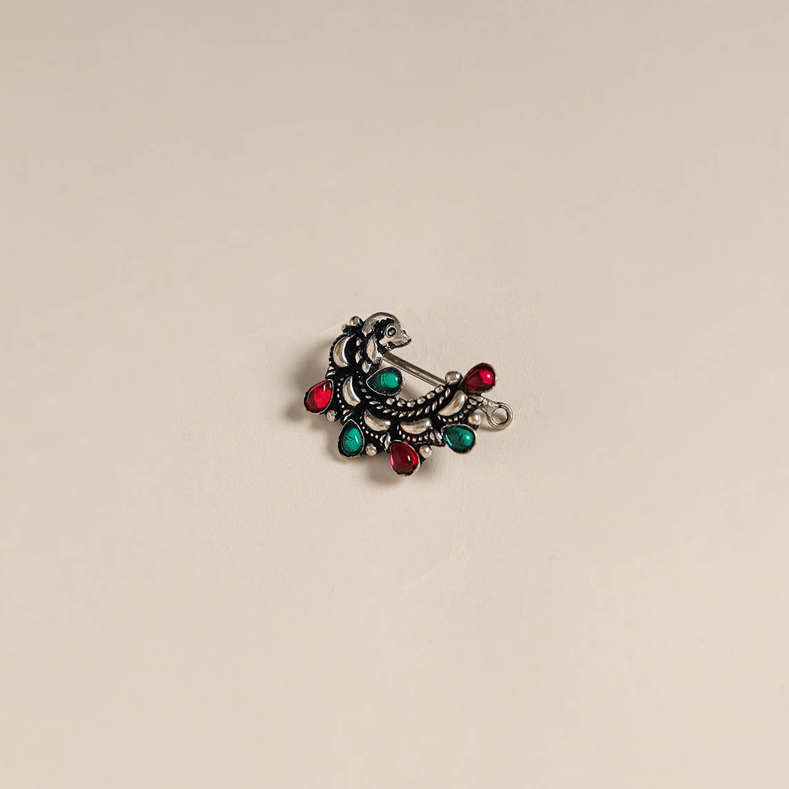 Multicolor - oxidised german silver stone work nosepin 04