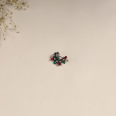 Multicolor - oxidised german silver stone work nosepin 04