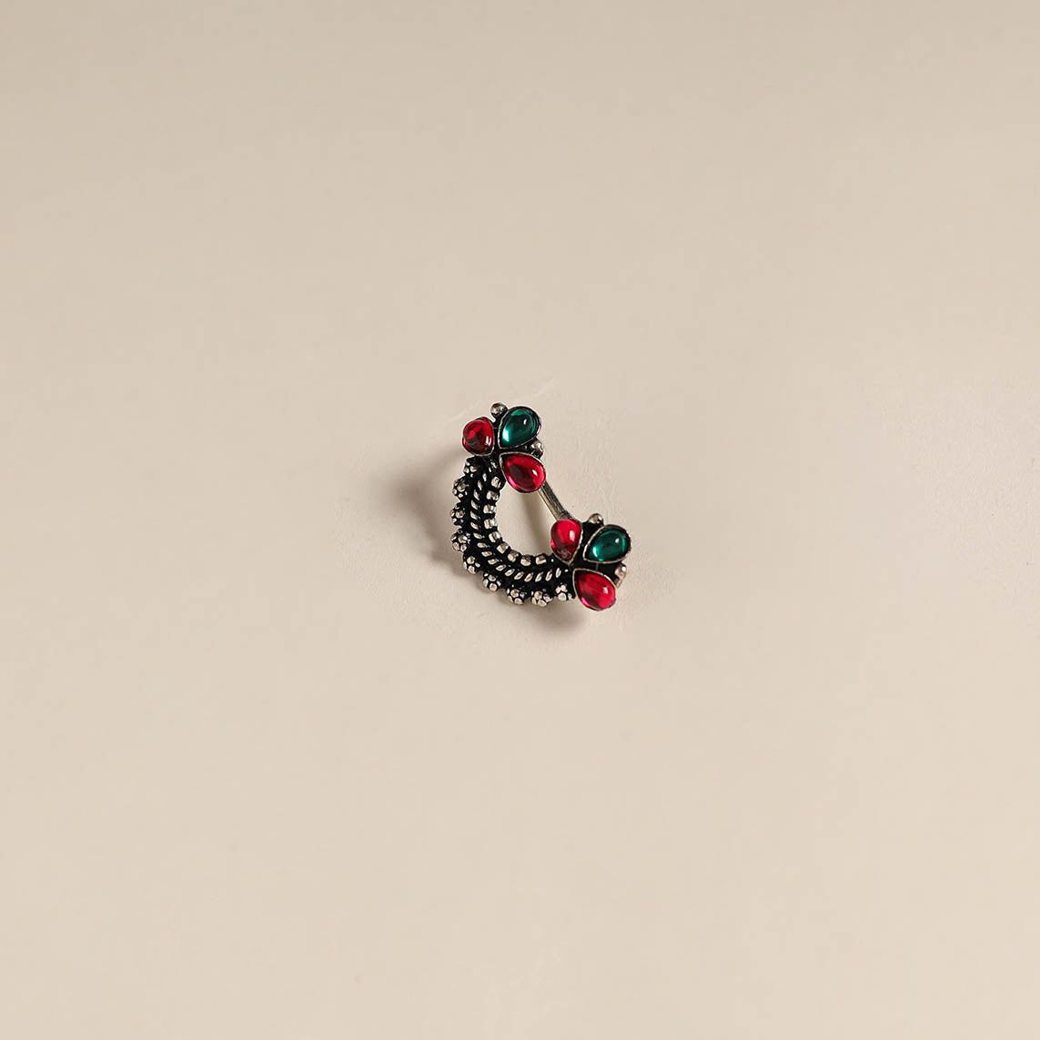 Multicolor - oxidised german silver stone work nosepin 09