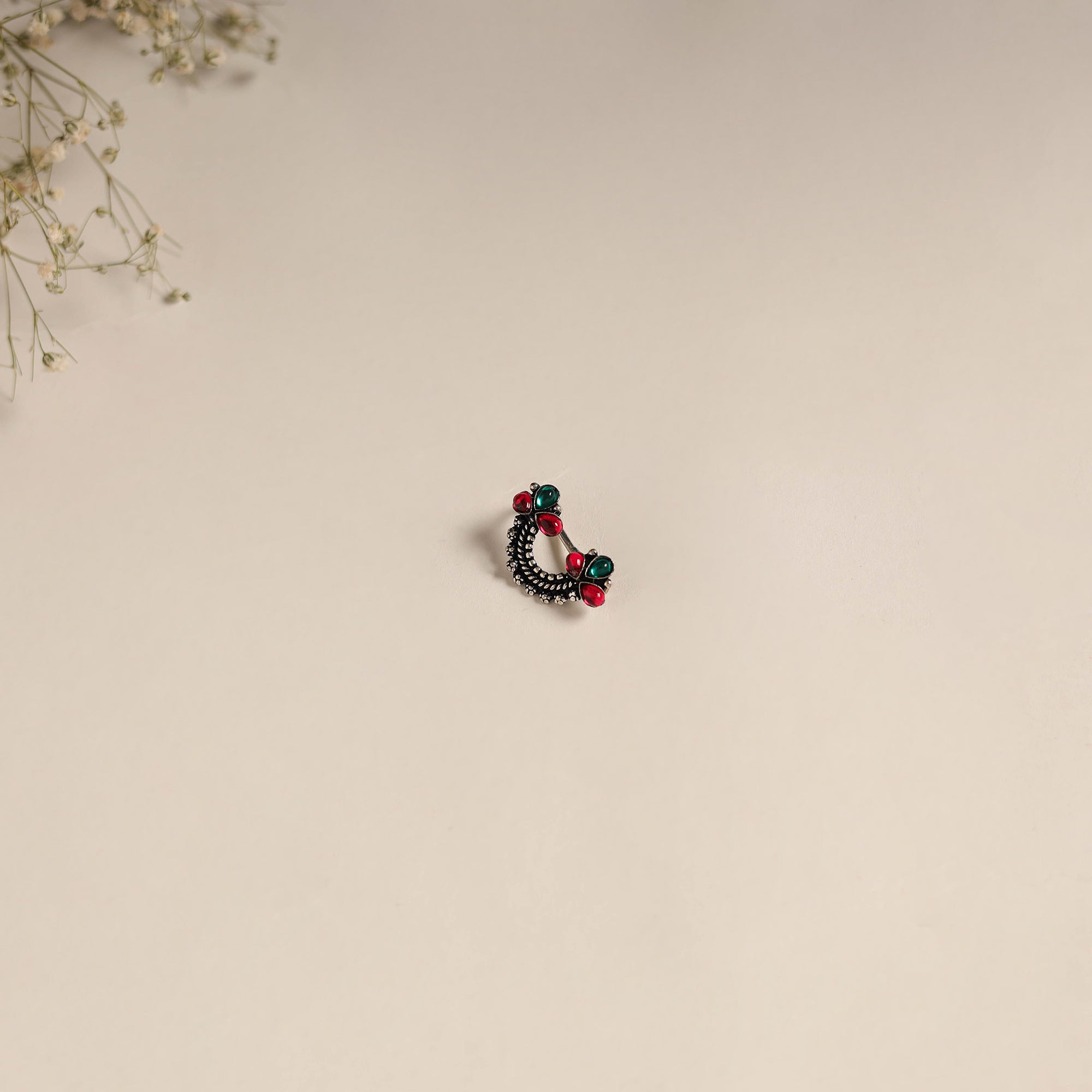 Multicolor - oxidised german silver stone work nosepin 09