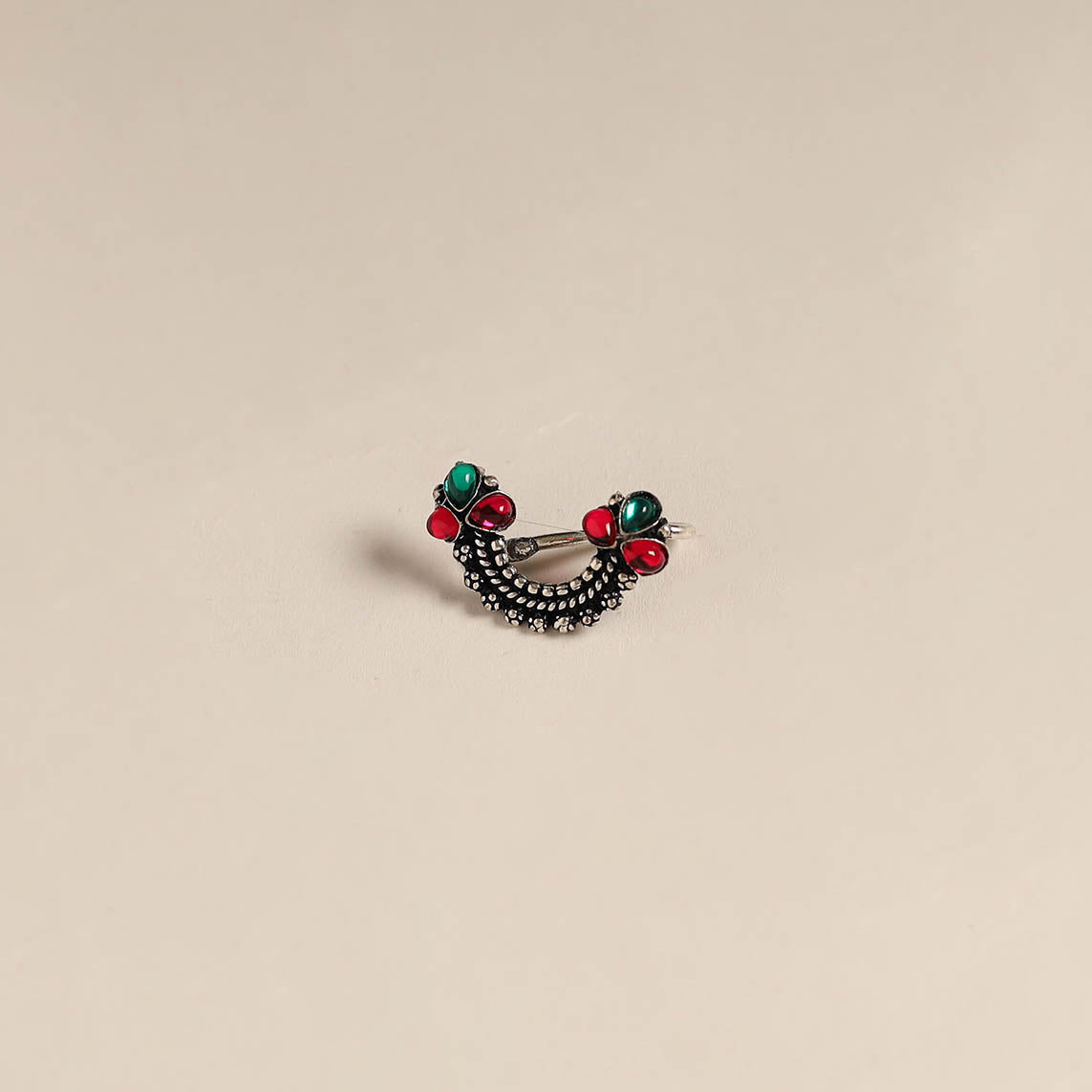 Multicolor - oxidised german silver stone work nosepin 10