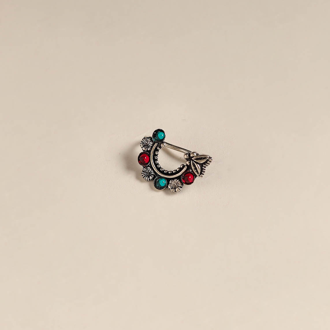 Multicolor - oxidised german silver stone work nosepin 11
