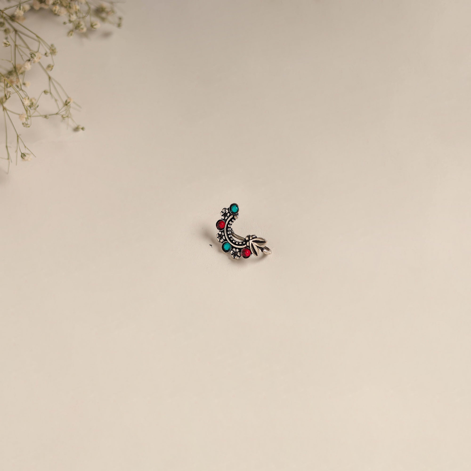 Multicolor - oxidised german silver stone work nosepin 12