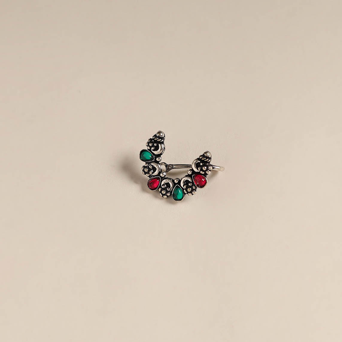 Multicolor - oxidised german silver stone work nosepin 13