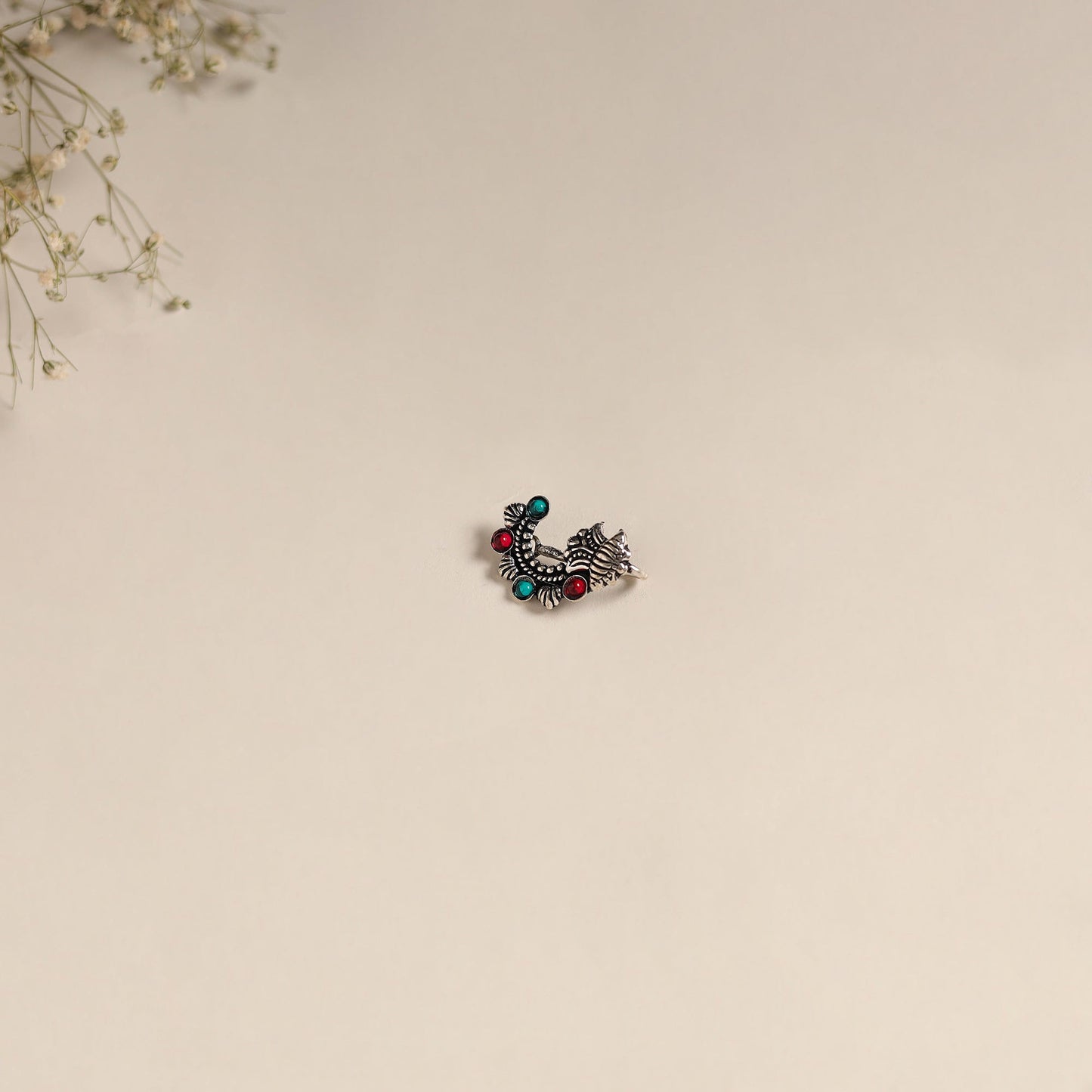 Multicolor - oxidised german silver stone work nosepin 15