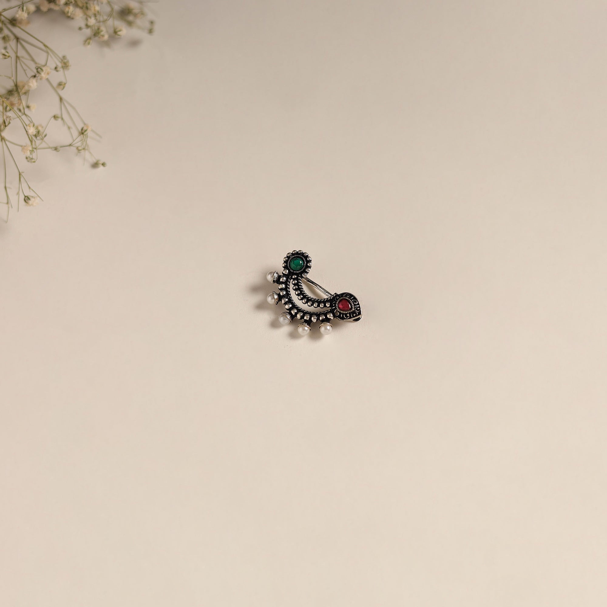 Multicolor - oxidised german silver stone work nosepin 20