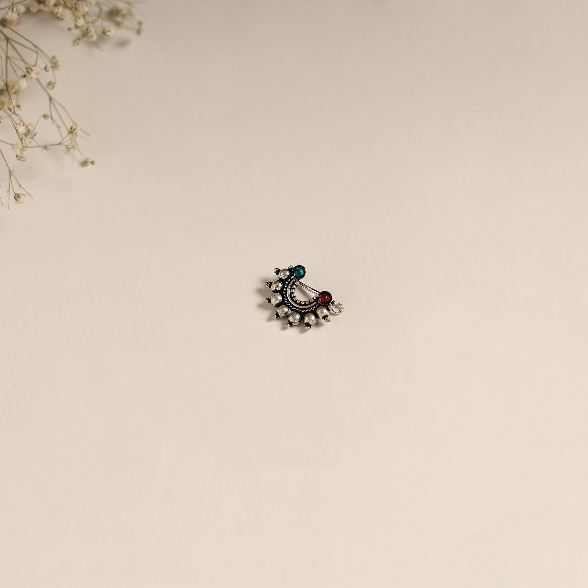 Multicolor - oxidised german silver stone work nosepin 21